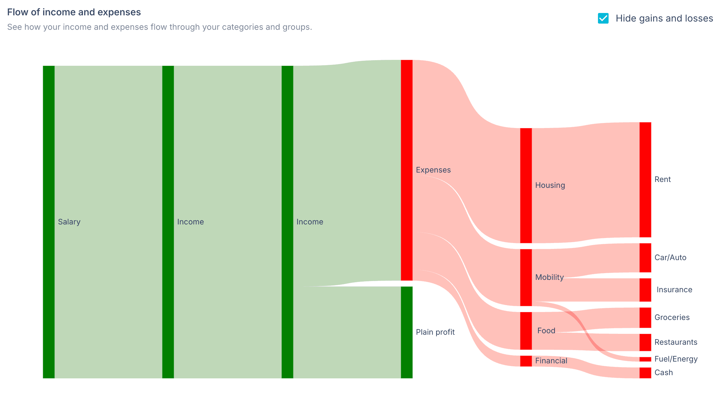 Visualize money flow from income sources to expense categories